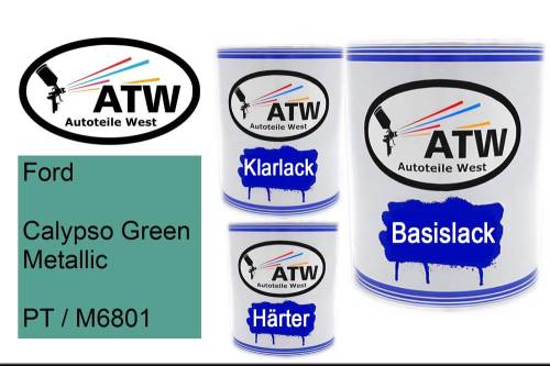 Ford, Calypso Green Metallic, PT / M6801: 1L Lackdose + 1L Klarlack + 500ml Härter - Set, von ATW Autoteile West.